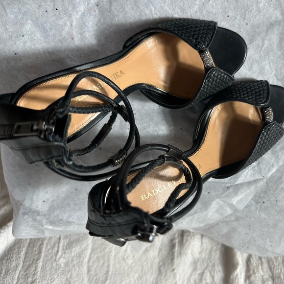 Badgley Mischka Shoes - Badgley Mischka Kandyce Woven Black Leather Ankle Strap Heels - Size 5‎